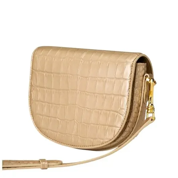 MCM Mode Travia Crossbody Bag Gold Croco Embossed with 24K Gold Plated Logo NWT